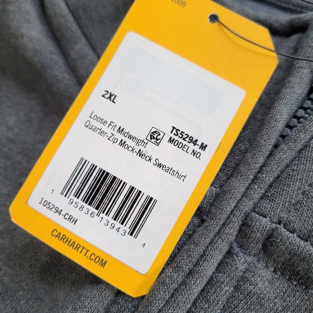 Carhartt Sweatshirt Mens 2XL Loose Midweight 1/4 Zip Mock-Neck Gray Google NWT - Picture 9 of 12